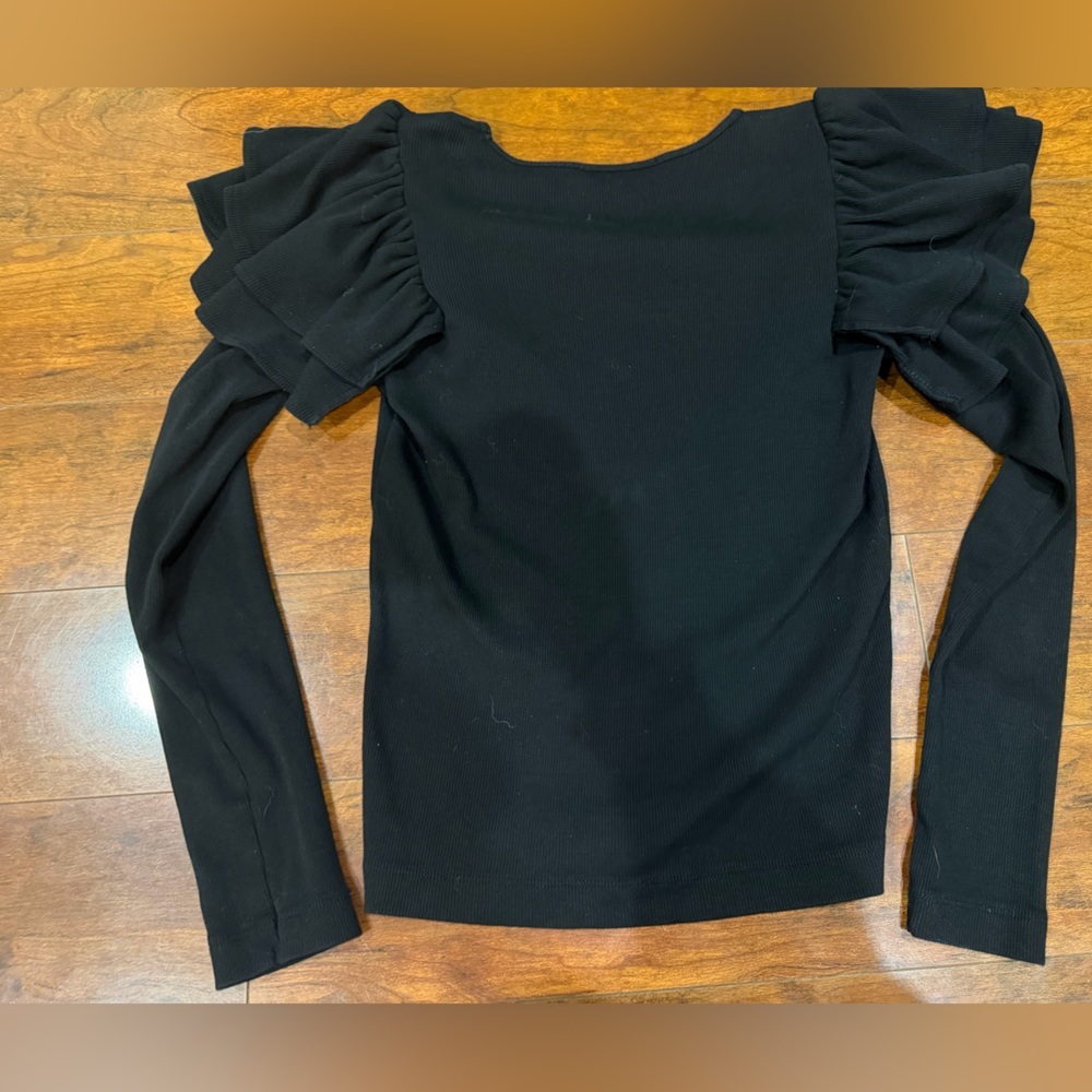 Zara Elegant Black Ruffle Sleeve Top - Picture 2 of 2